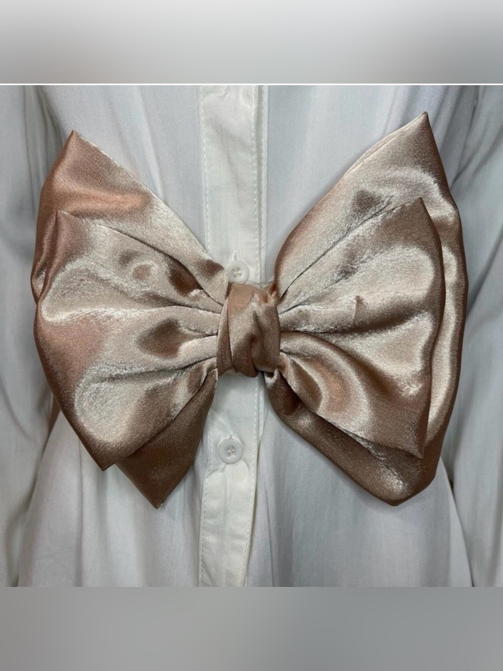Black wide elastic waistband belt with beige satin bow
